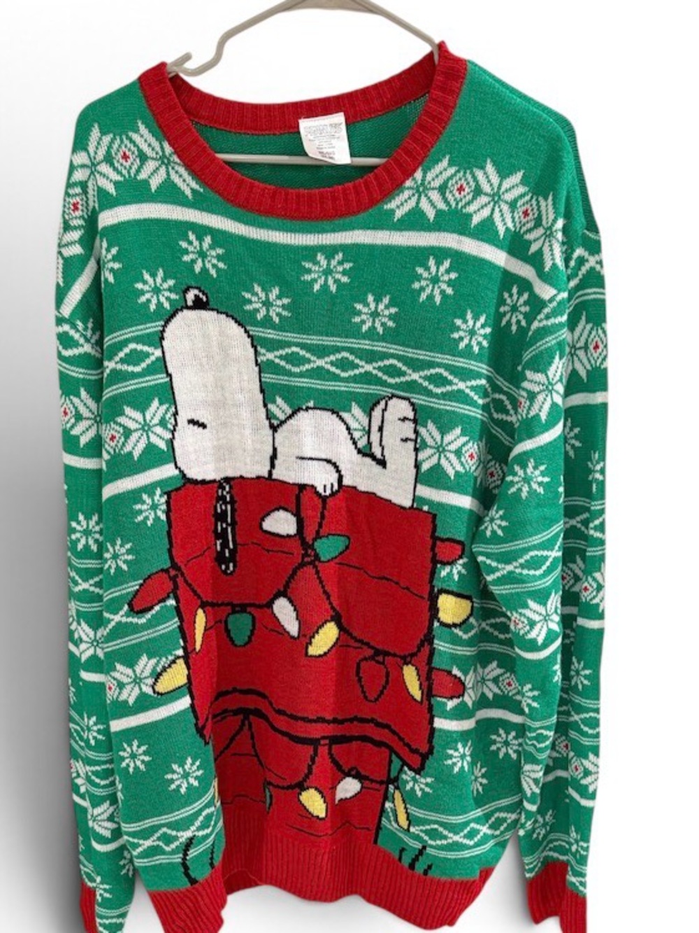 Peanuts Green & Red Snoopy Holiday Crewneck Sweater